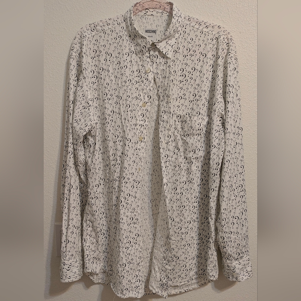 Authentic 1997 Rave Moschino Jeans Eroteme Question Mark Print Oversized Shirt